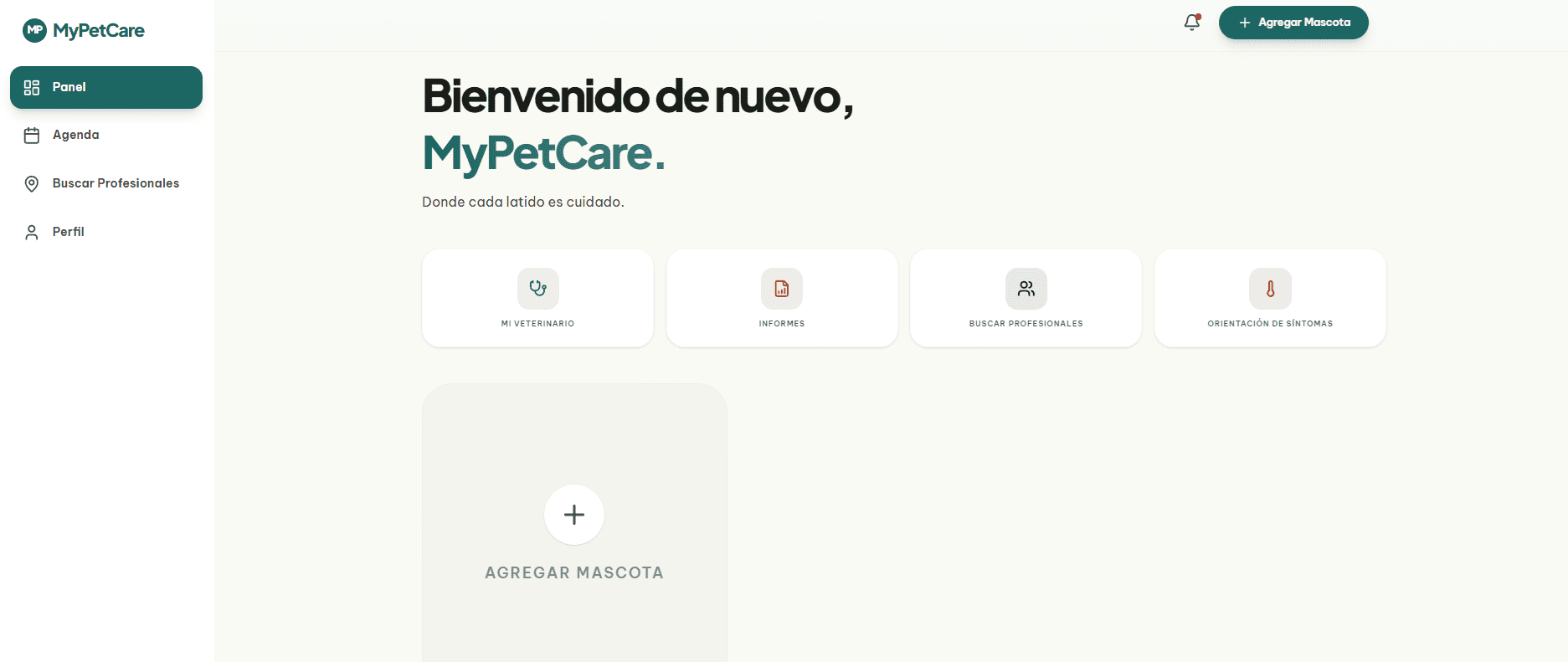 Panel principal MyPetCare