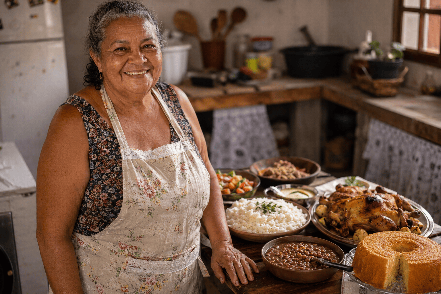 Tia Neuza na cozinha